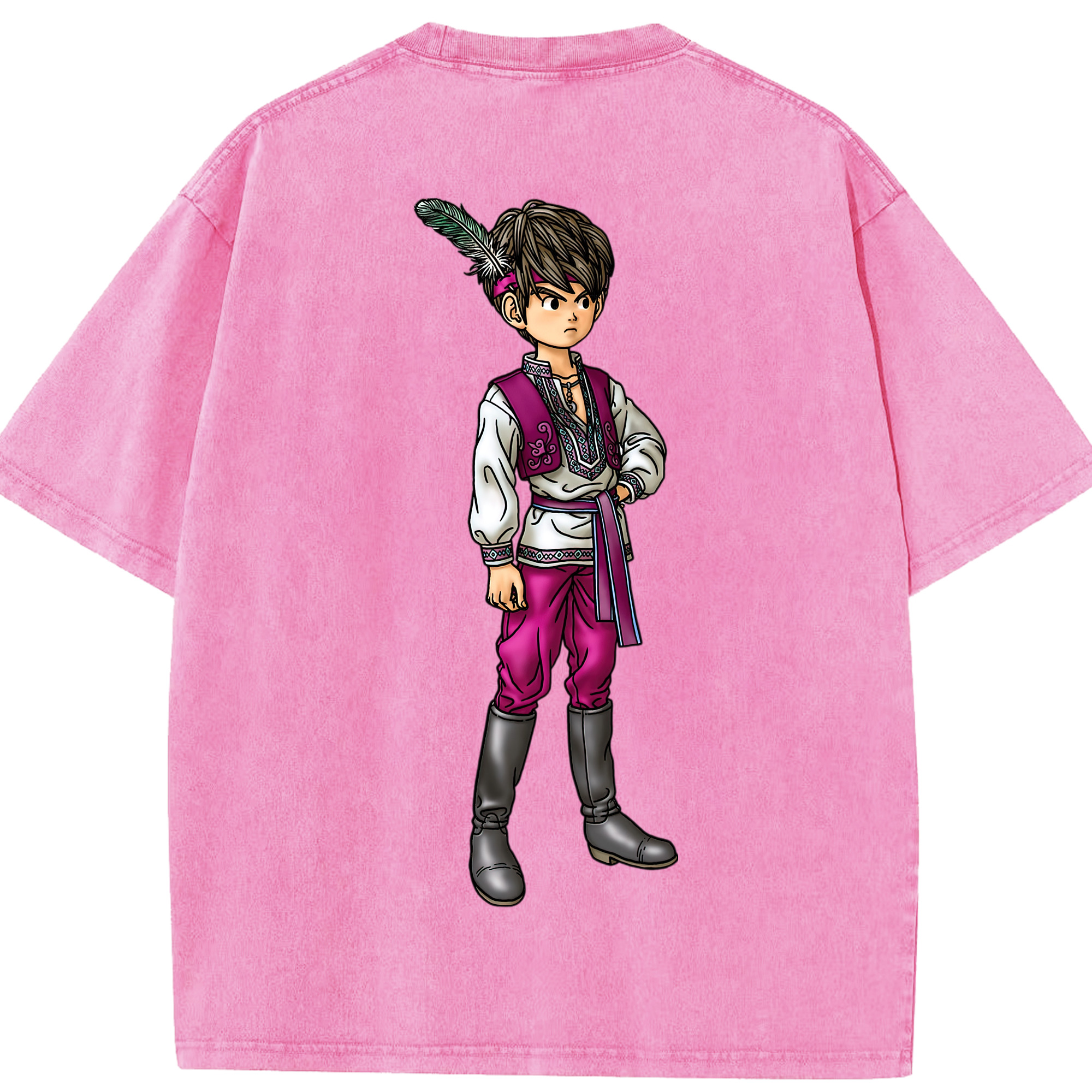 （画像用） ドラゴンクエスト Doragon Kuesuto Dragon Quest 綿100% ヴィンテージ風 半袖Tシャツ（背面プリント）